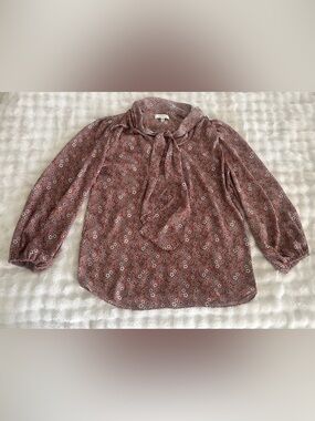 Max Studio Rose-Mauve Floral Tie-Neck Blouse